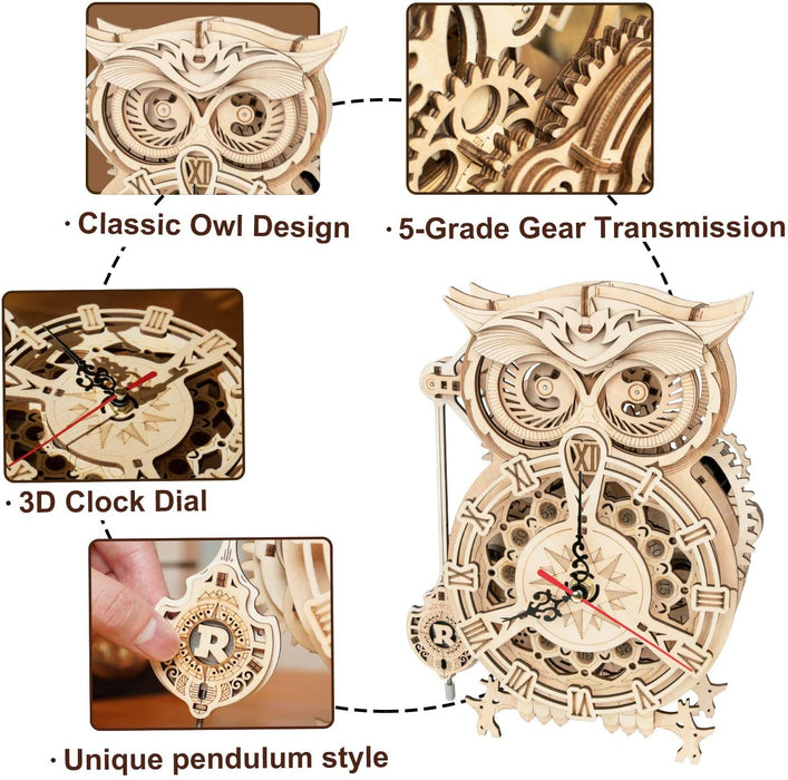 Robotime 3D Ξύλινη Κατασκευή "Mechanical Owl Clock"