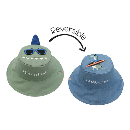 FlapJackKids Καπέλο Διπλής Όψης UPF 50+ –  Dino/Surf (Cotton)