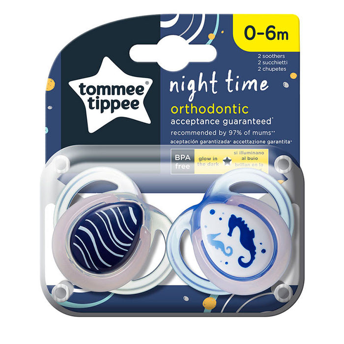 Tommee Tippee Πιπίλες Σιλικόνης Night 0-6 Μηνών Seahorse 2τμχ