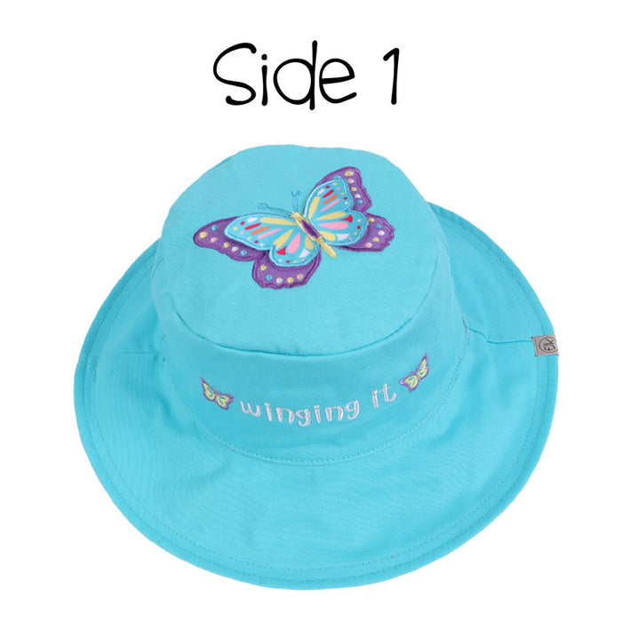 FlapJackKids Καπέλο Διπλής Όψης UPF 50+ – Butterfly/Floral (Cotton)