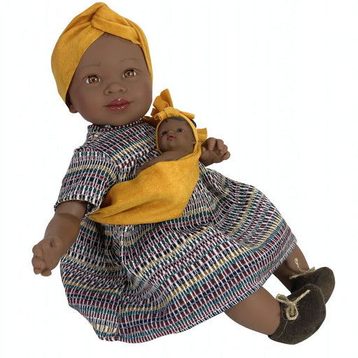 Nines D'Onil Κούκλα Maria με φορεματάκι και μωράκι σε μάρσιπο Πορτοκαλί 45εκ.