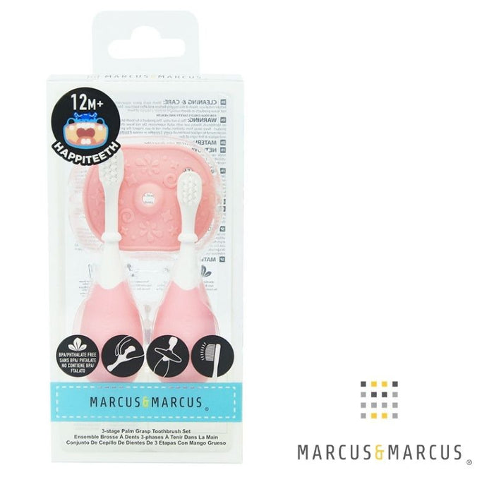 Marcus & MarcusΟδοντόβουρτσες σιλικόνης Set 2 τμχ. με 3 Στάδια Ανάπτυξης Palm Ροζ