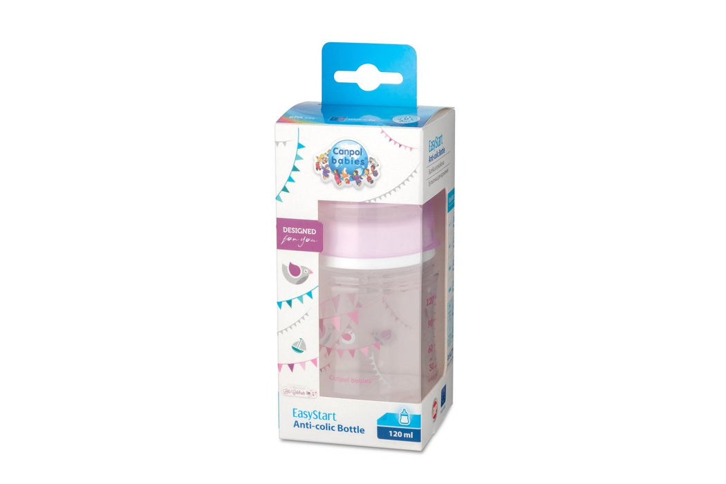Canpol Babies EasyStart Πλαστικό Μπιμπερό κατά των Κολικών (Φ.Λ.) Let's Celebrate Pink 120ml 0m+