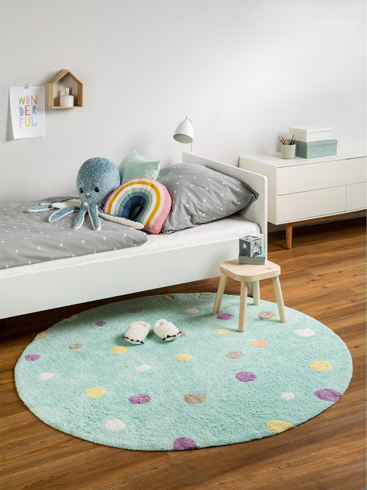 Bambini Dots Kids Round Rug Abstract Turquoise