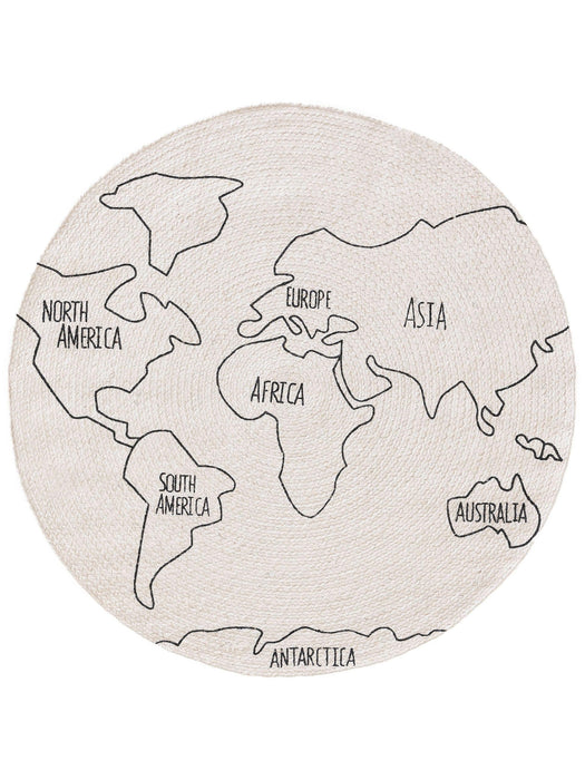 Kids Rug World Map White/Black