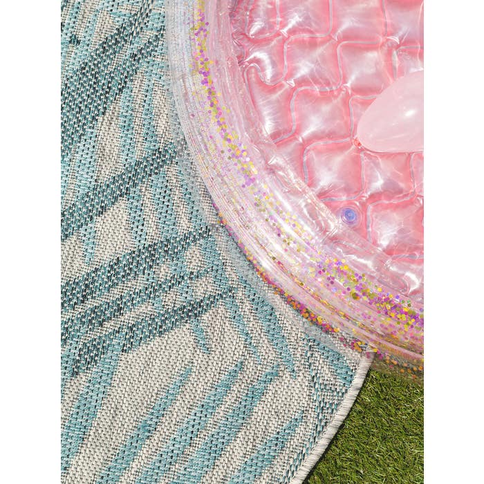 In- & Outdoor Round Rug Cleo Leaves Blue
