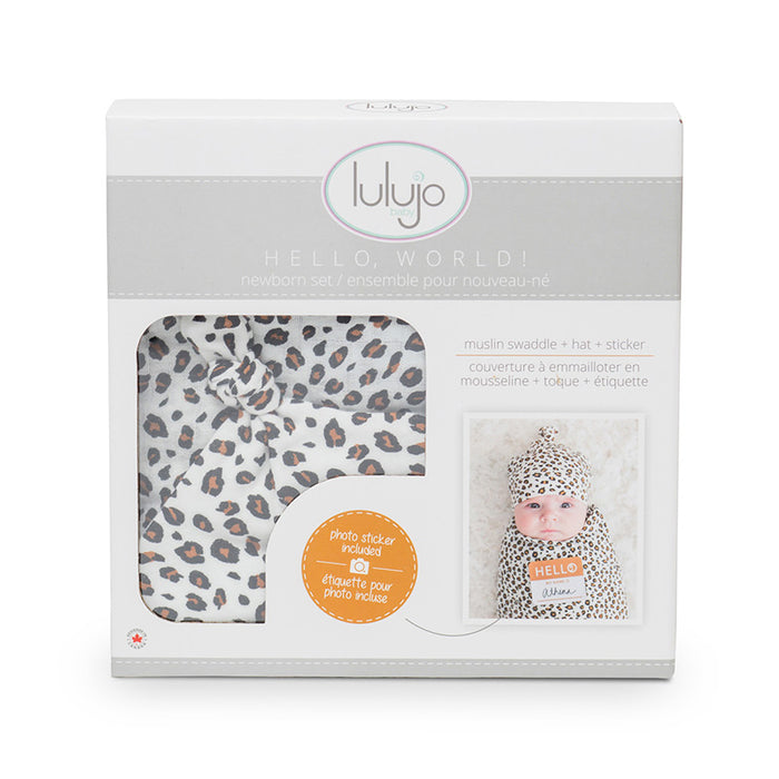 Lulujo Hello World Σετ Μουσελίνα & Σκουφάκι & Sticker -Leopard