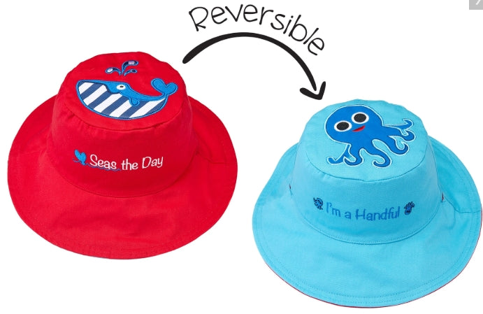 FlapJackKids Καπέλο Διπλής Όψης UPF 50+ – Whale/Octopus (Cotton)