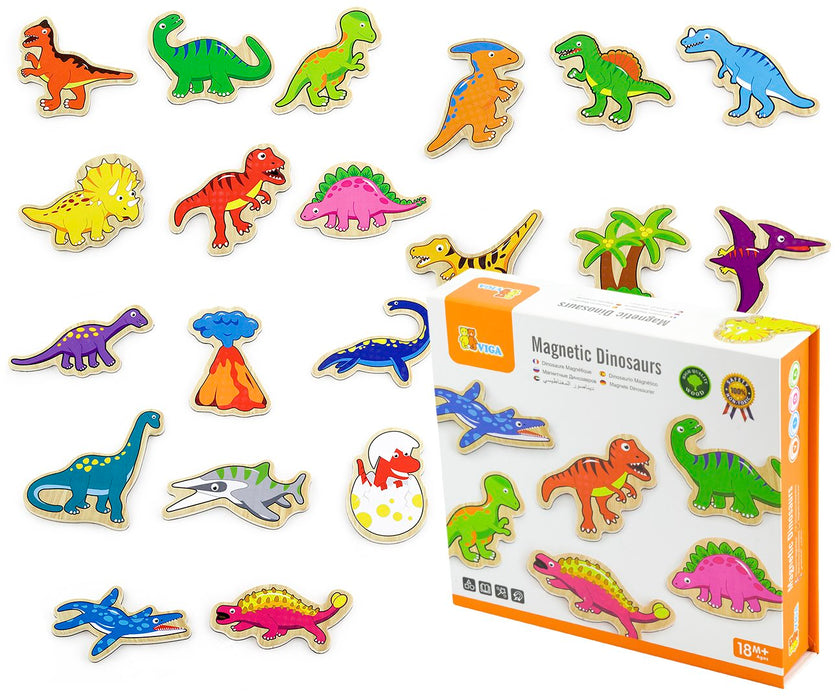 Viga Toys Ξύλινα Μαγνητάκια Δεινόσαυροι - 20 Τεμάχια