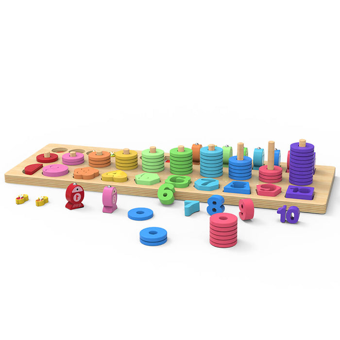 MWSJ 4 in 1 Wooden Rainbow Stacking Fishing Number Puzzle Montessori