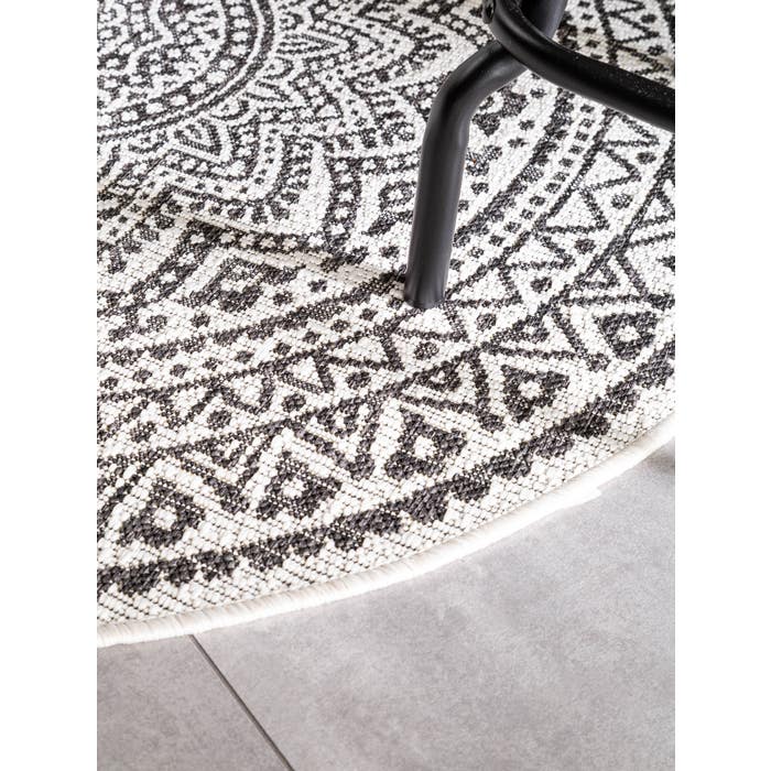 In- & Outdoor Round Rug Cleo Geometric White/Black